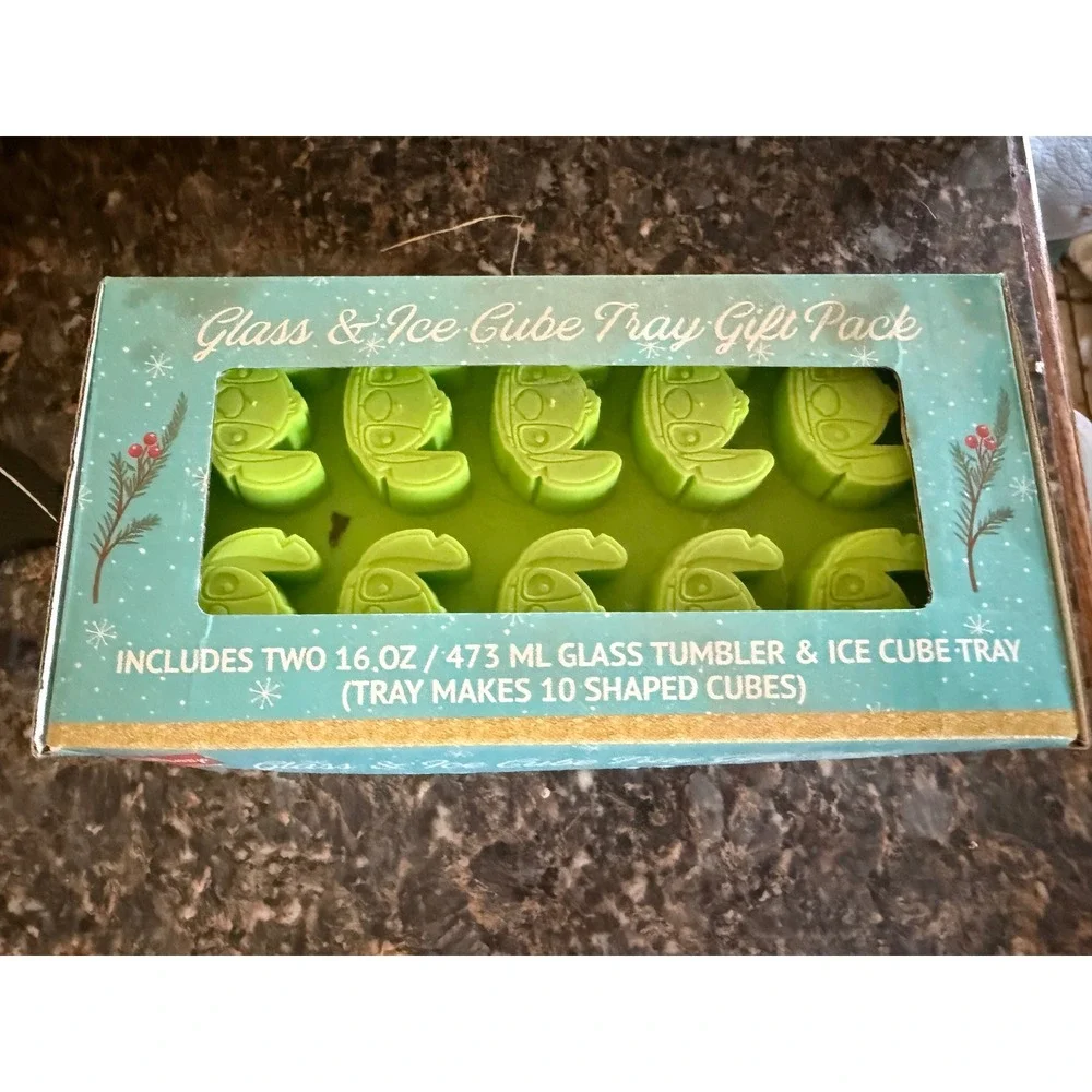 Disney Lilo & Stitch Glass and Ice Cube Tray Gift Pack 16oz Tumblers 2 Pack NEW